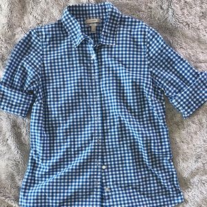 J. Crew blue and white gingham button down long sleeve cotton shirt size 10